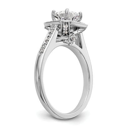 14K White Gold Diamond Princess CZ Square Halo Engagement Ring