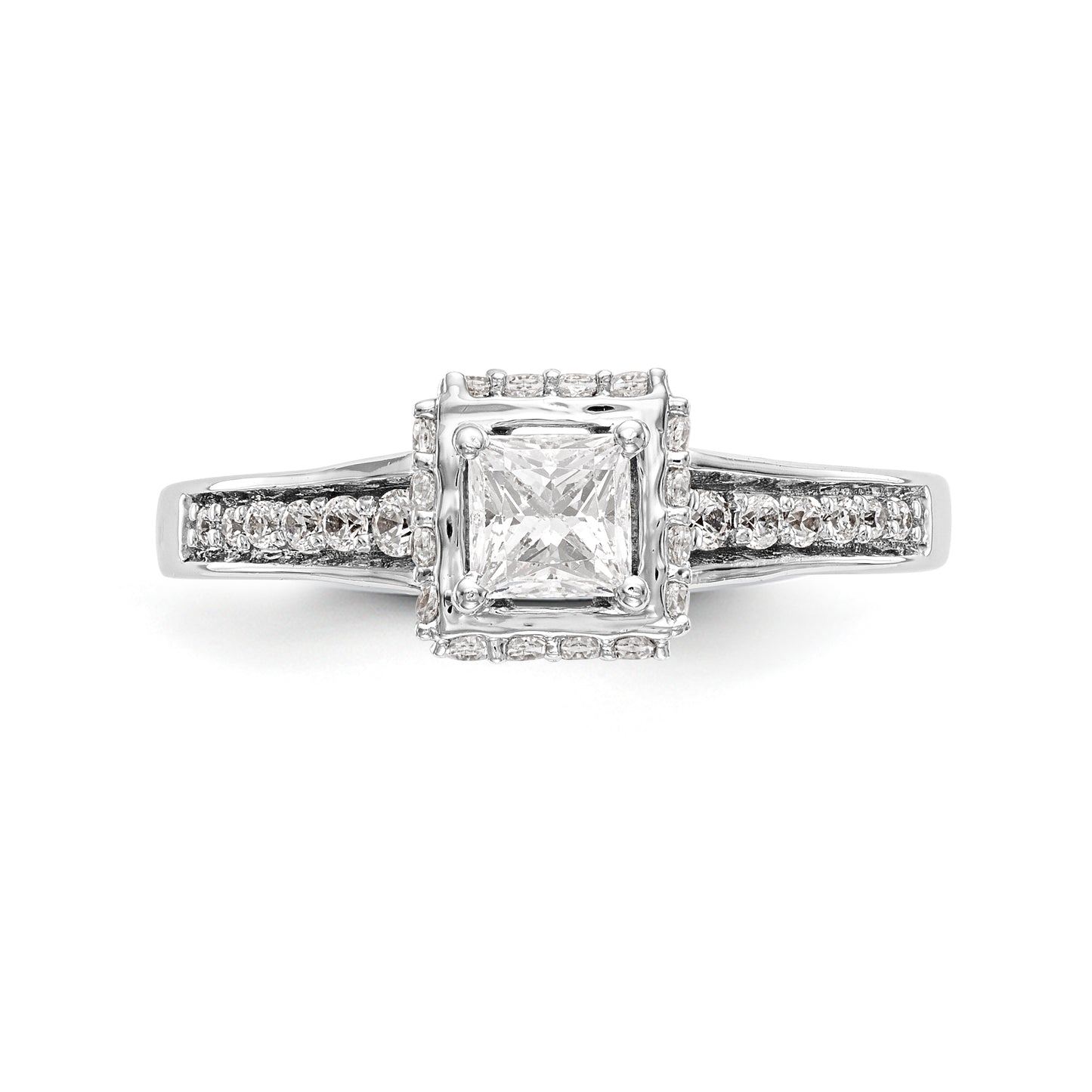 14K White Gold Diamond Princess CZ Square Halo Engagement Ring