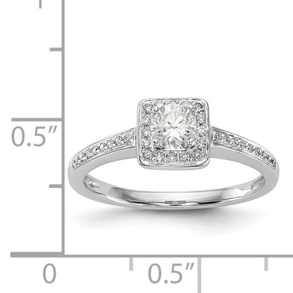 14K White Gold Diamond Princess CZ Square Halo Engagement Ring