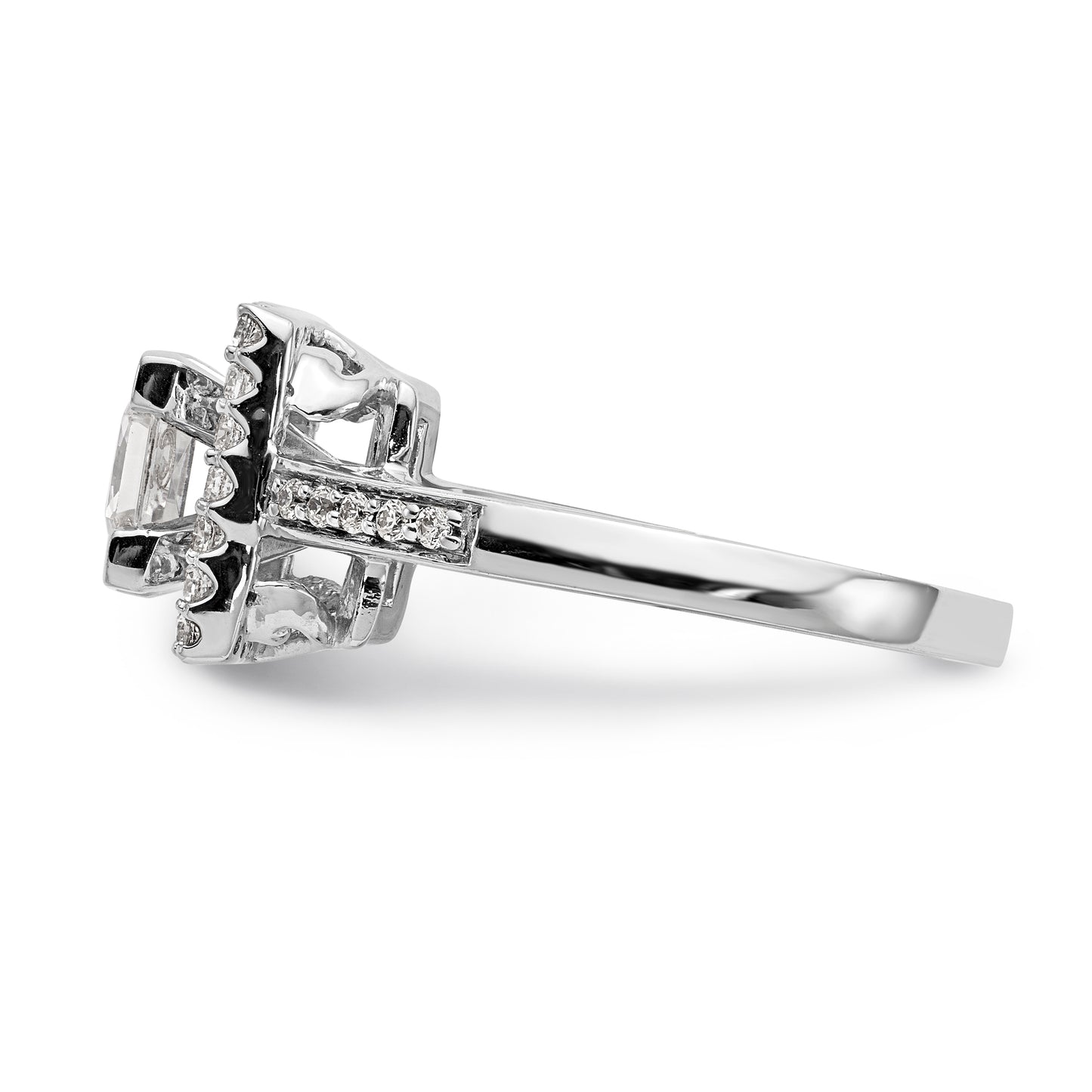 14kw Peg Set Diamond Princess CZ Square Halo Engagement Ring