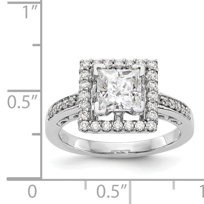 14kw Peg Set Diamond Princess CZ Square Halo Engagement Ring