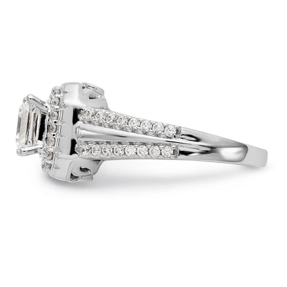 14K White Gold Diamond Princess CZ Fancy Halo Engagement Ring