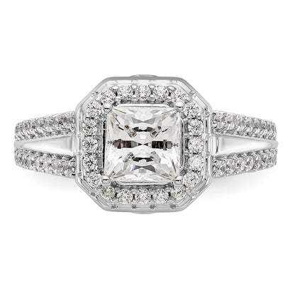 14K White Gold Diamond Princess CZ Fancy Halo Engagement Ring