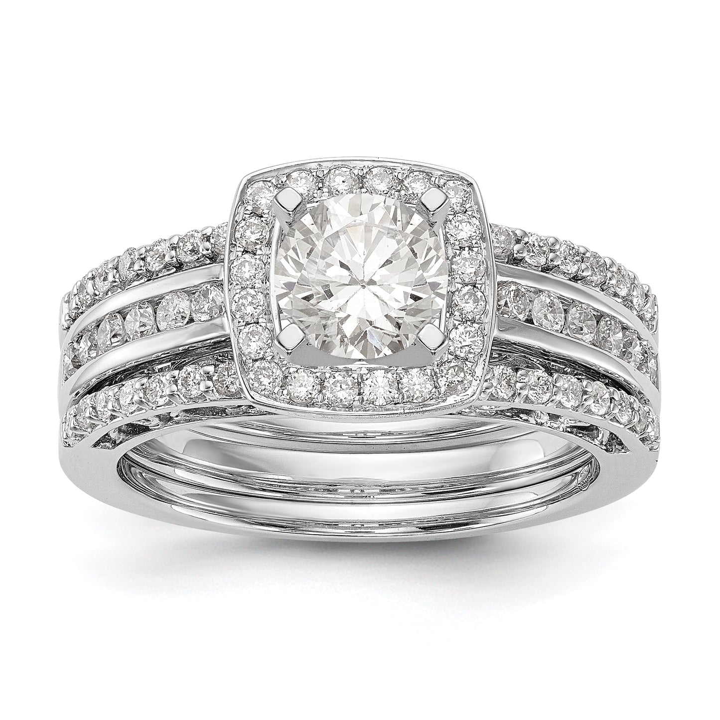 14kw Peg Set Diamond Princess CZ Cushion Halo Engagement Ring