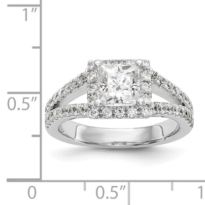 14K White Gold Diamond Princess CZ Square Halo Engagement Ring