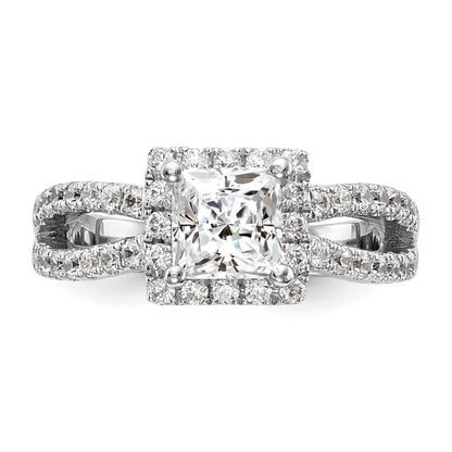 14K White Gold Diamond Princess CZ Square Halo Engagement Ring