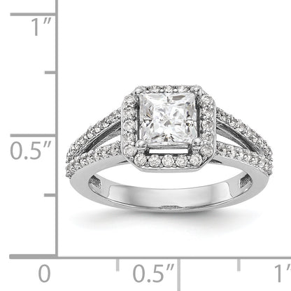 14K White Gold Diamond Princess CZ Cushion Halo Engagement Ring