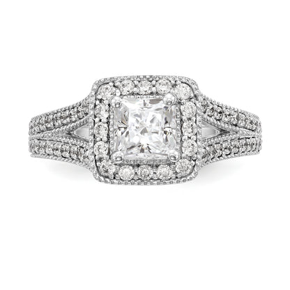 14K White Gold Diamond Princess CZ Cushion Halo Engagement Ring