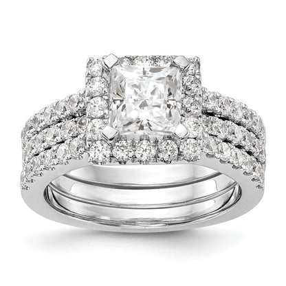 14K White Gold Diamond Princess CZ Cushion Halo Engagement Ring