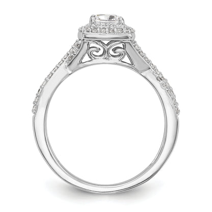 14K White Gold Diamond Princess CZ Cushion Halo Engagement Ring
