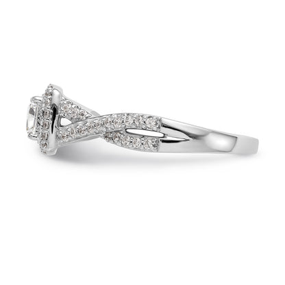 14K White Gold Diamond Princess CZ Cushion Halo Engagement Ring