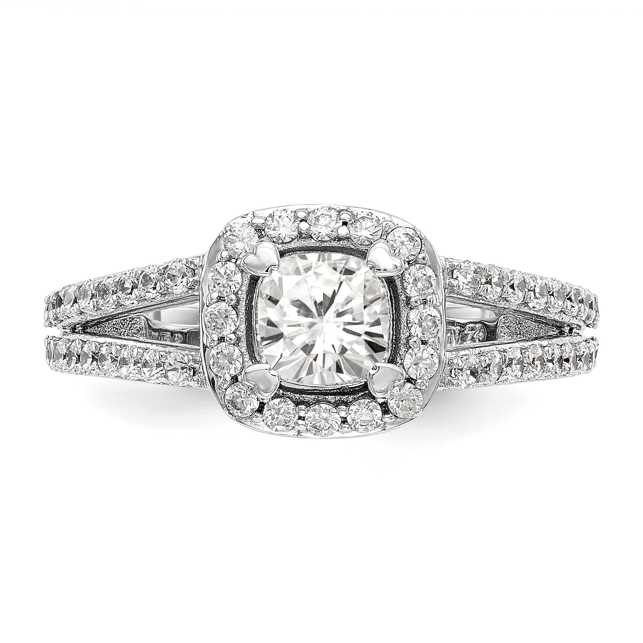 14K White Gold Diamond Cushion CZ Halo Engagement Ring