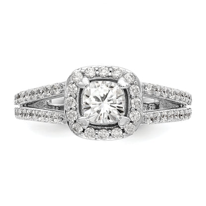 14K White Gold Diamond Cushion CZ Halo Engagement Ring