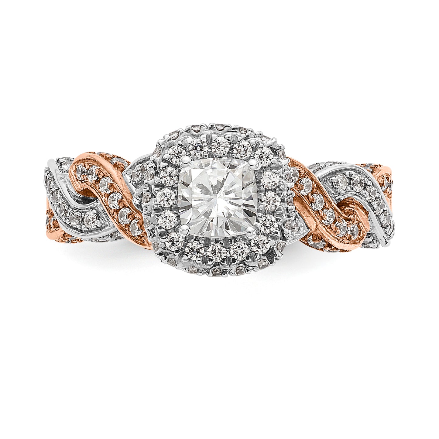 14K Rose/White Gold Diamond Cushion CZ Halo Engagement Ring