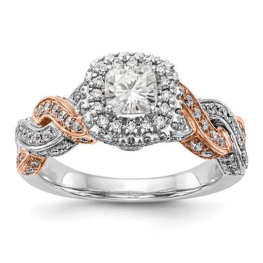 14K Rose/White Gold Diamond Cushion CZ Halo Engagement Ring