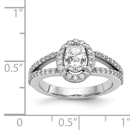 14K White Gold Diamond Oval CZ Oval Halo Engagement Ring