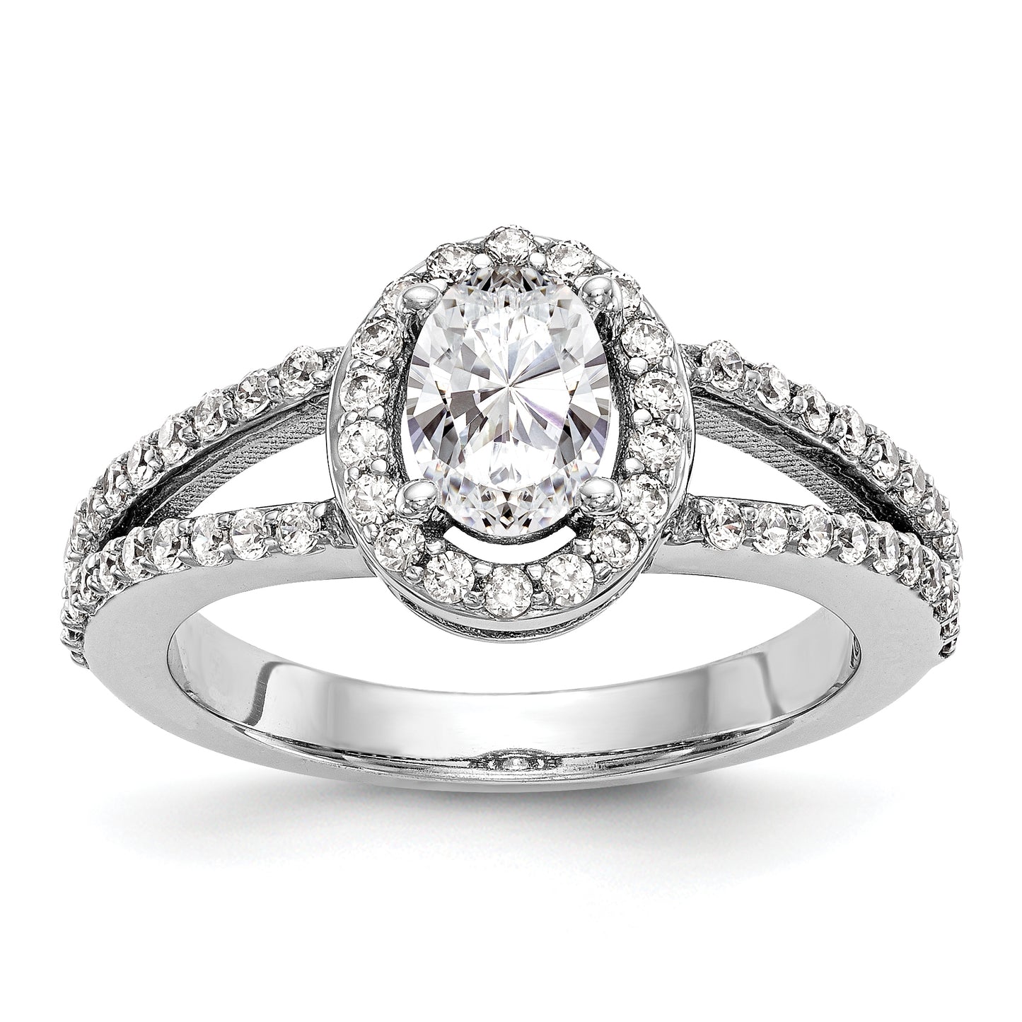 14K White Gold Diamond Oval CZ Oval Halo Engagement Ring
