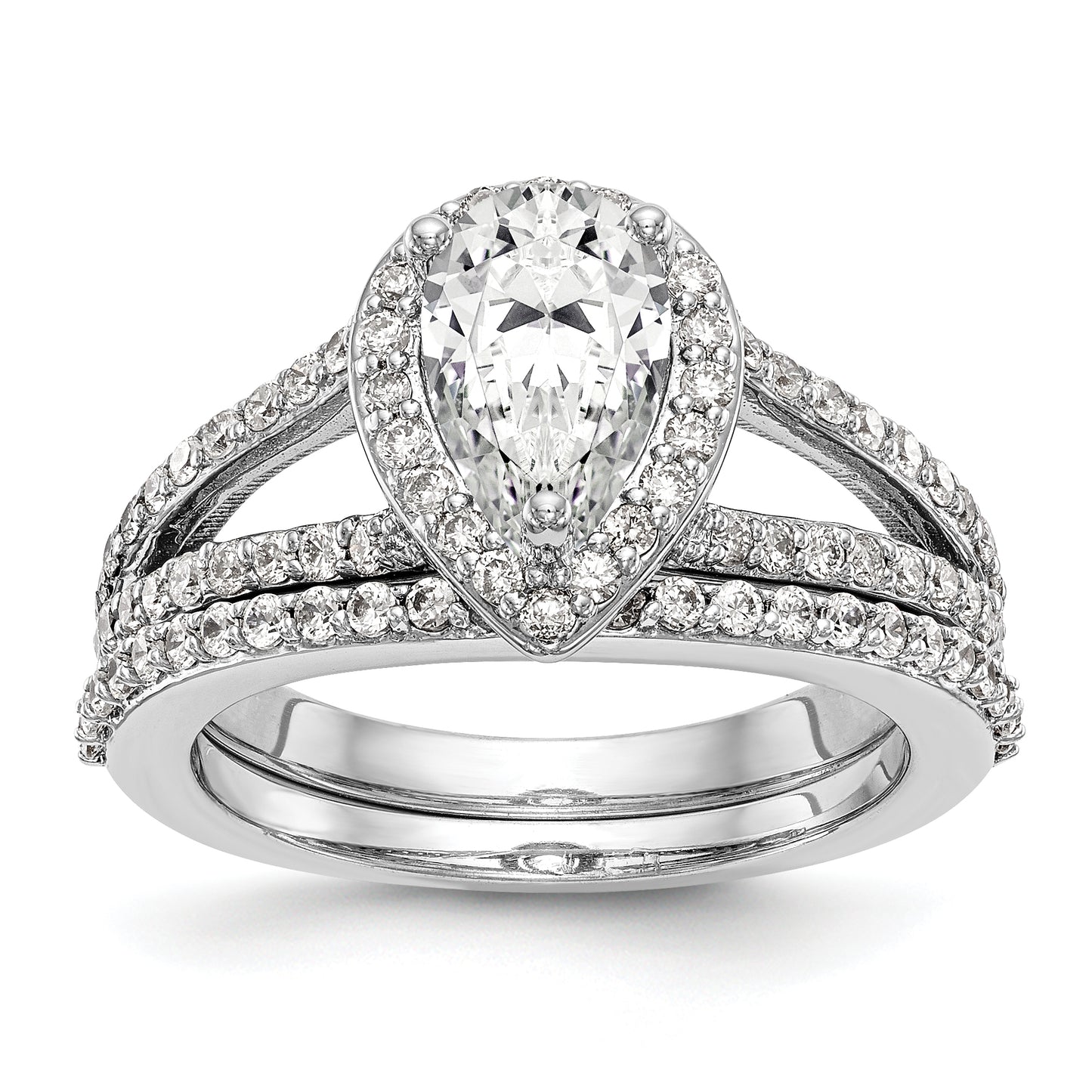 14K White Gold Diamond Pear CZ Pear Halo Engagement Ring