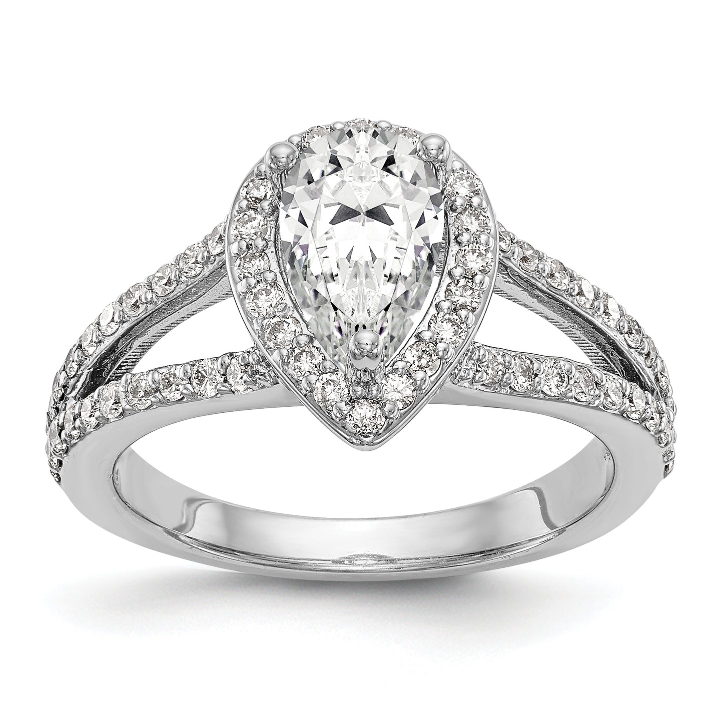 14K White Gold Diamond Pear CZ Pear Halo Engagement Ring