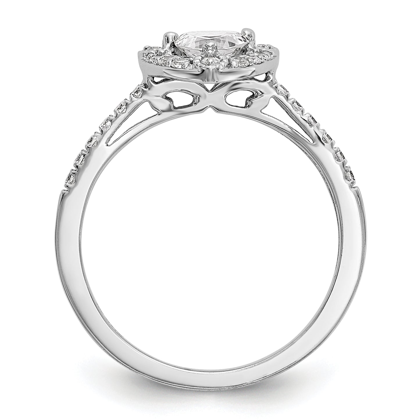 14K White Gold Diamond Trillion CZ Halo Engagement Ring