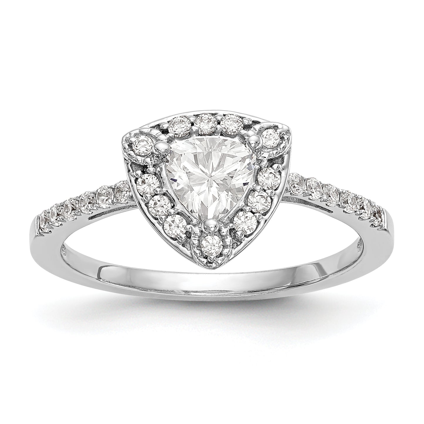 14K White Gold Diamond Trillion CZ Halo Engagement Ring