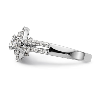 14K White Gold Round Simulated Diamond Halo Engagement Ring