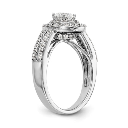 14K White Gold Round Simulated Diamond Halo Engagement Ring