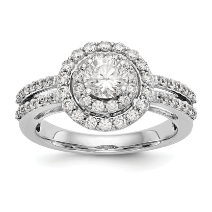 14K White Gold Round Simulated Diamond Halo Engagement Ring