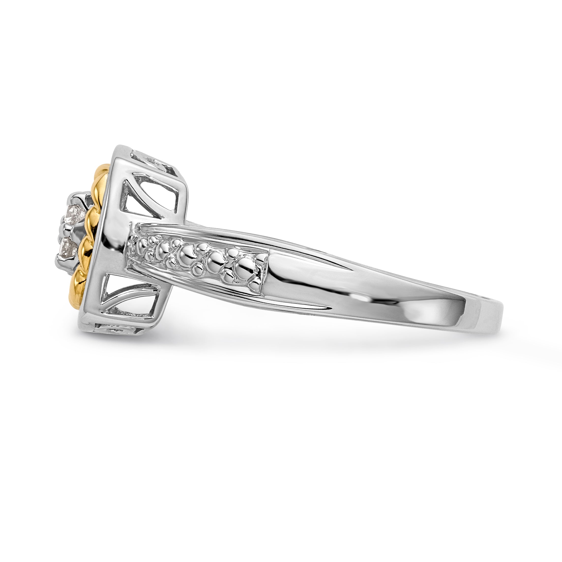 14K Two Tone Complete Diamond Cluster Engagement Ring