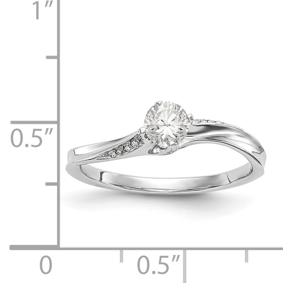 14k White Gold Diamond Round CZ By Pass Engagement Ring