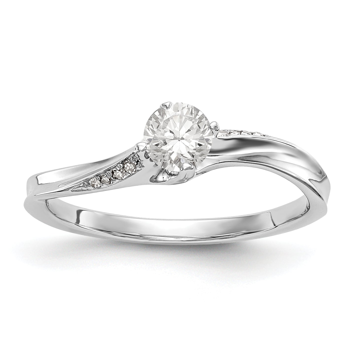 14k White Gold Diamond Round CZ By Pass Engagement Ring