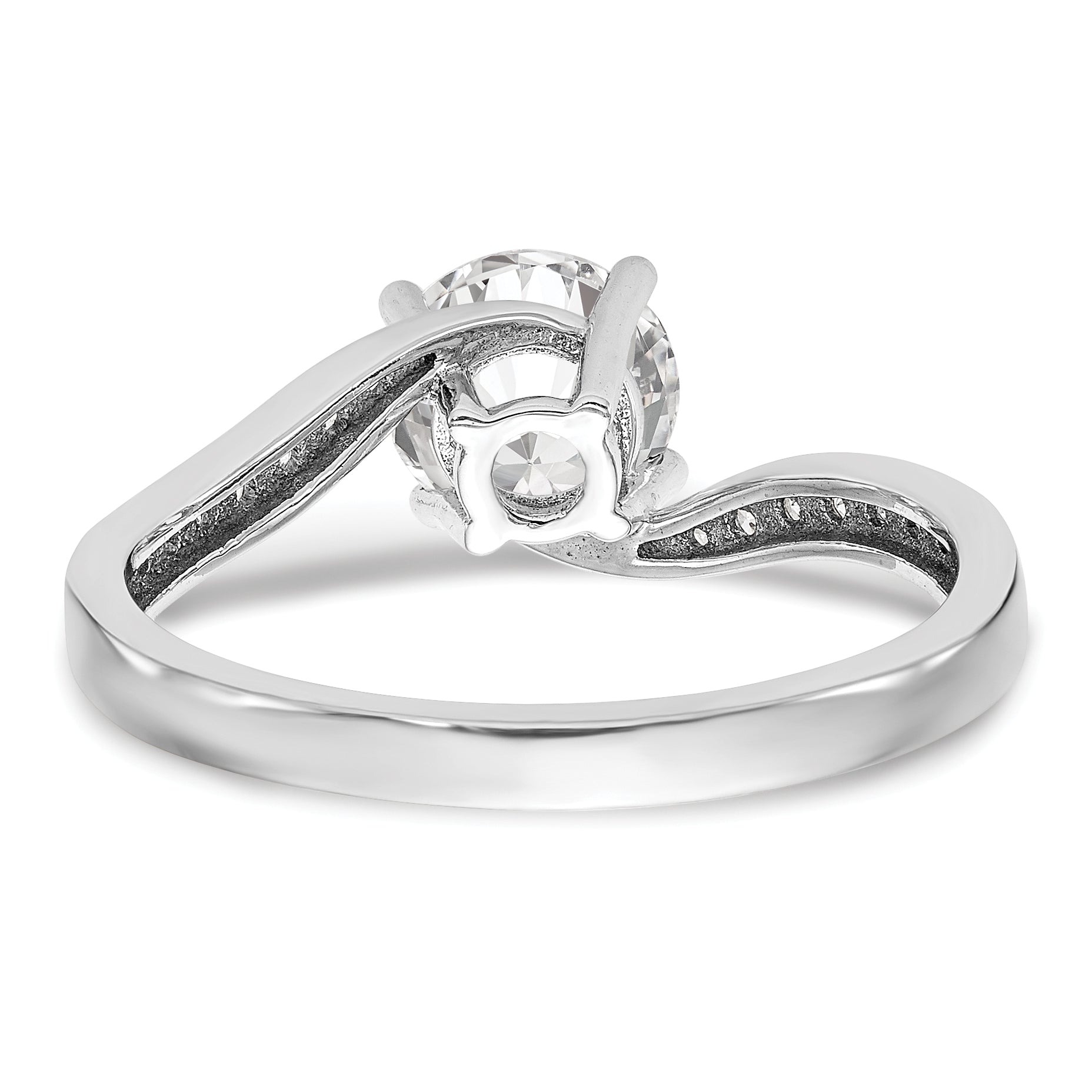 14k White Gold Diamond Round CZ By Pass Engagement Ring