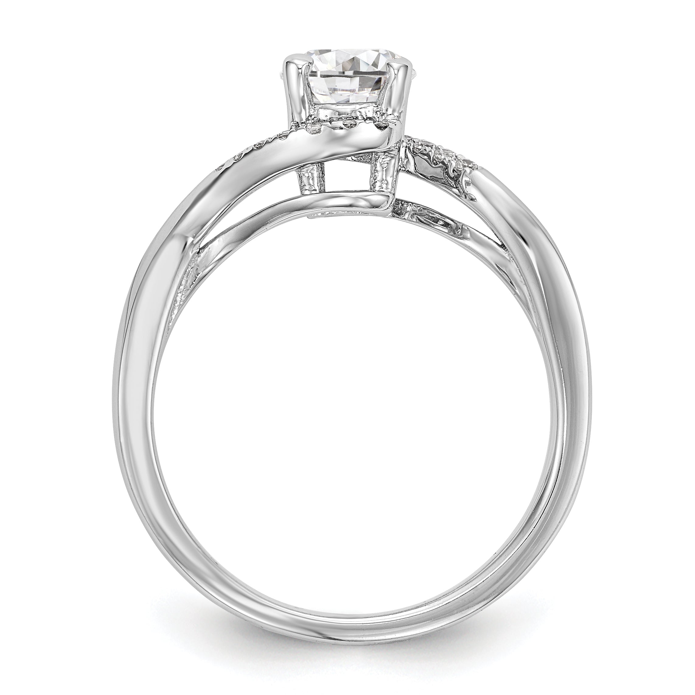 14k White Gold Diamond Round CZ By Pass Engagement Ring