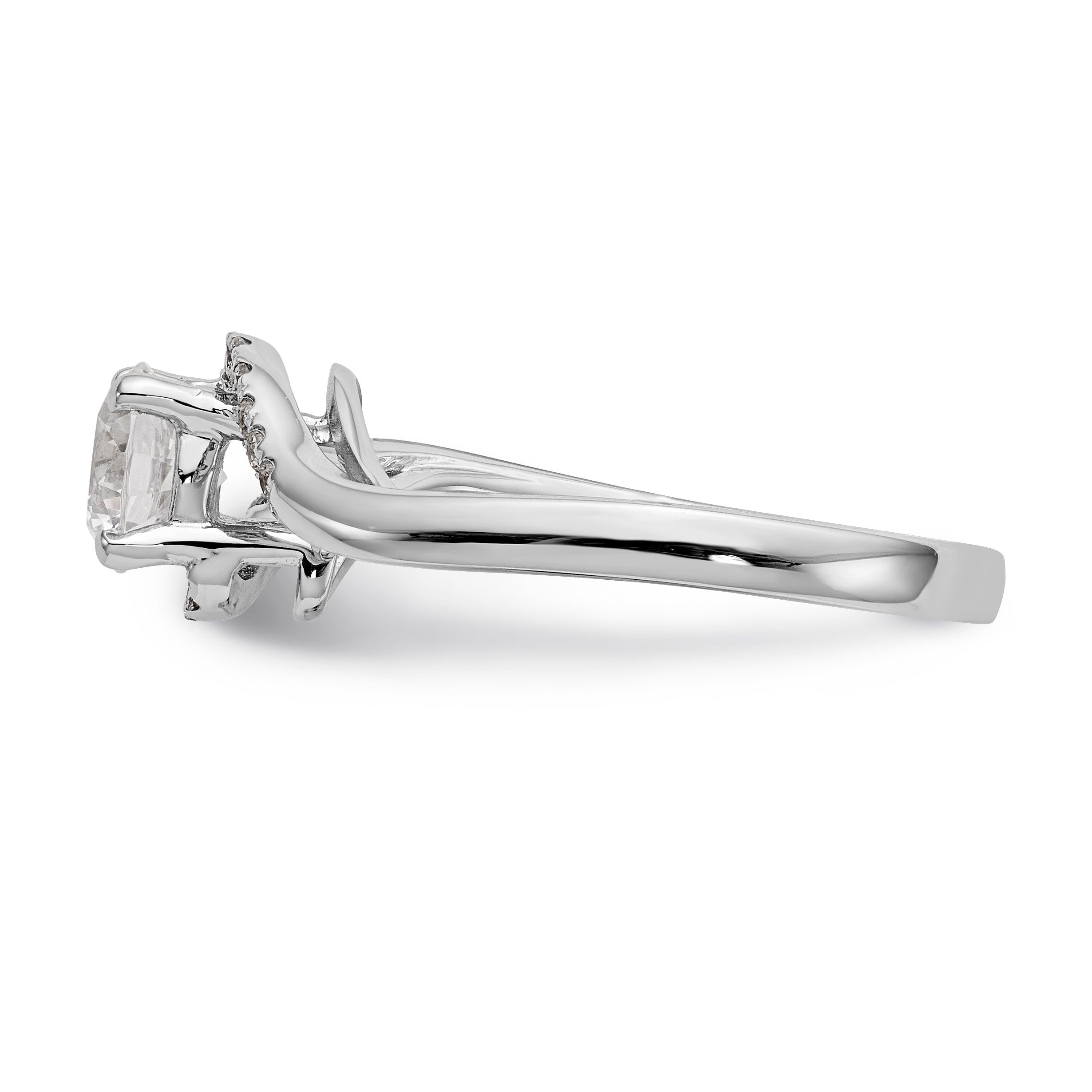 14k White Gold Diamond Round CZ By Pass Engagement Ring