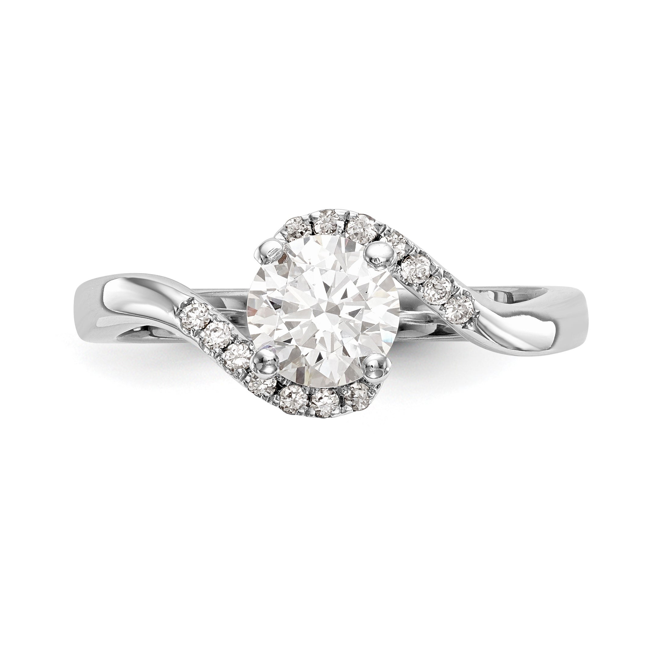 14k White Gold Diamond Round CZ By Pass Engagement Ring