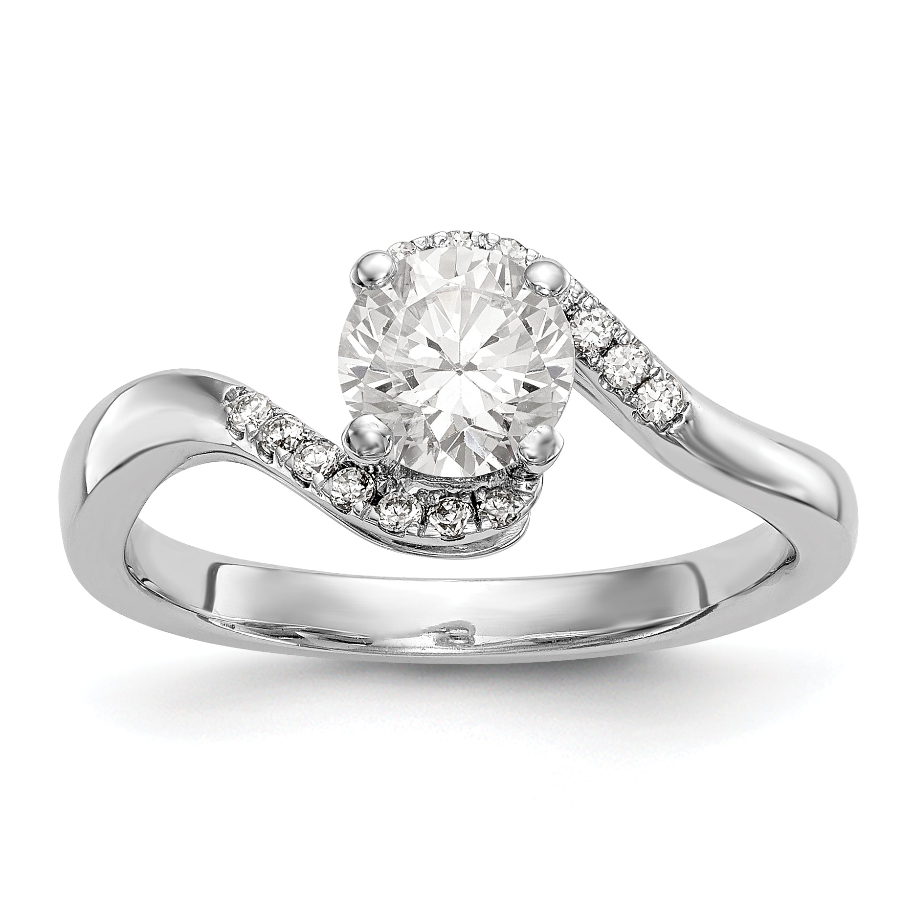 14k White Gold Diamond Round CZ By Pass Engagement Ring