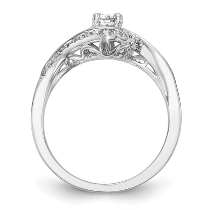 14k White Gold Diamond Round CZ By Pass Engagement Ring