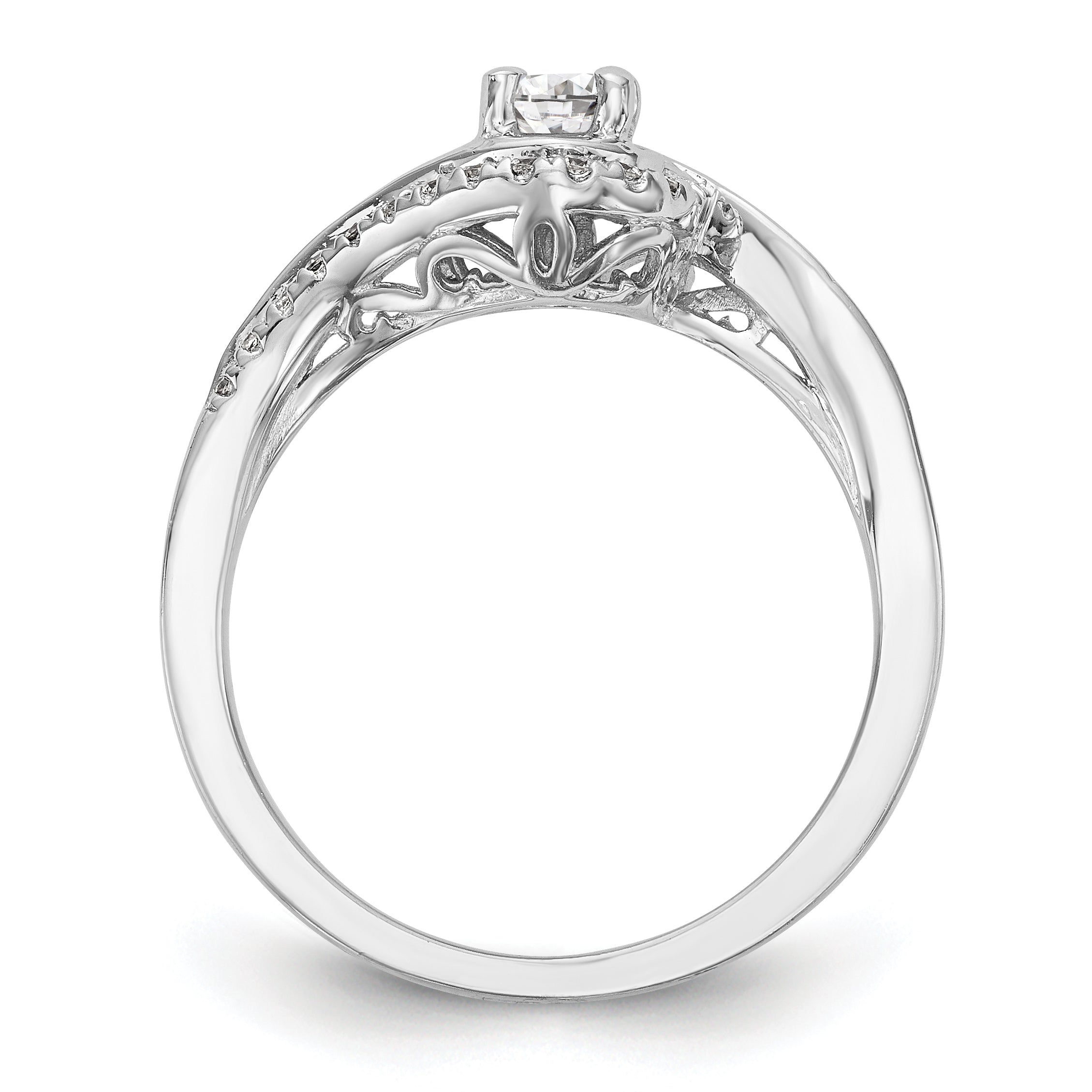 14k White Gold Diamond Round CZ By Pass Engagement Ring