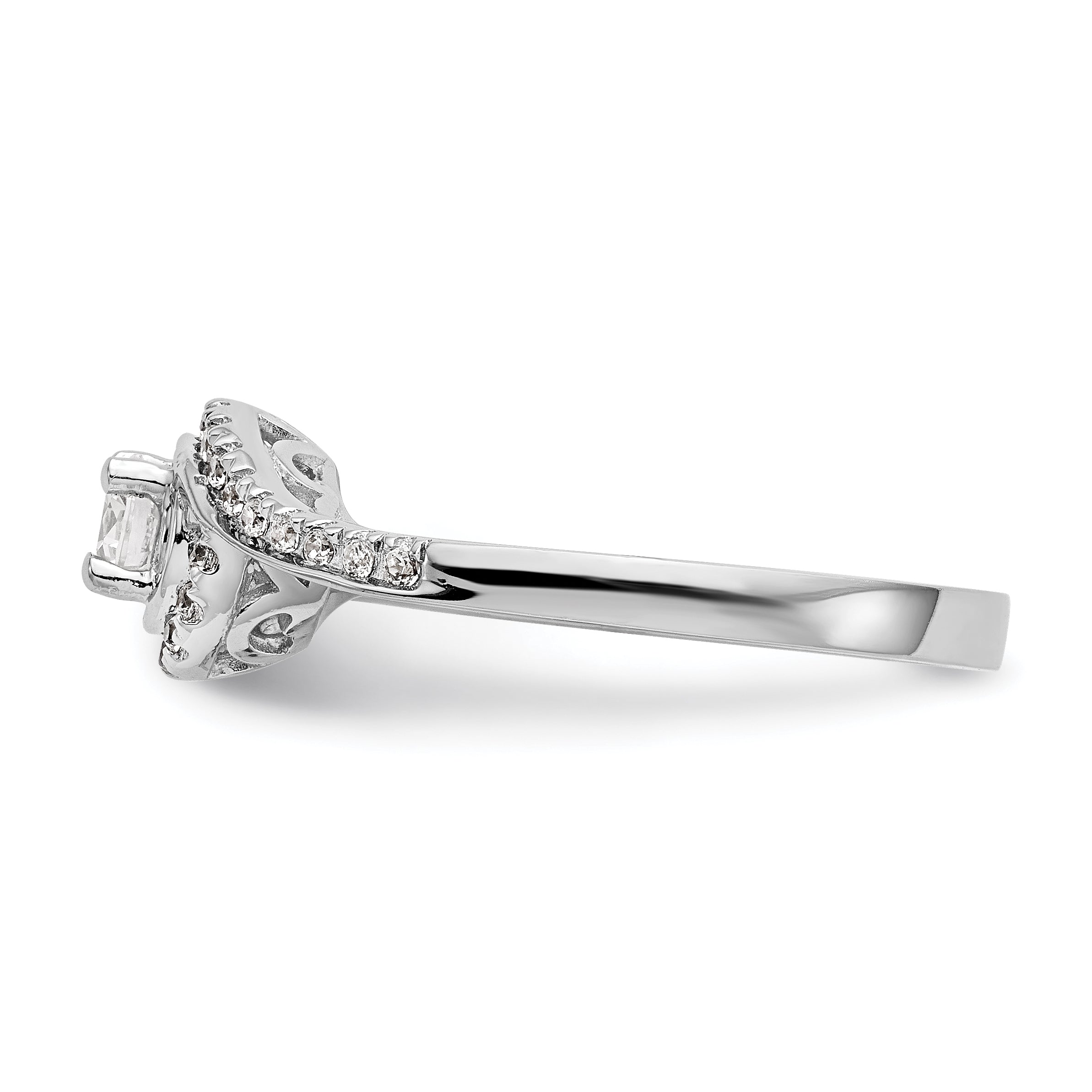 14k White Gold Diamond Round CZ By Pass Engagement Ring