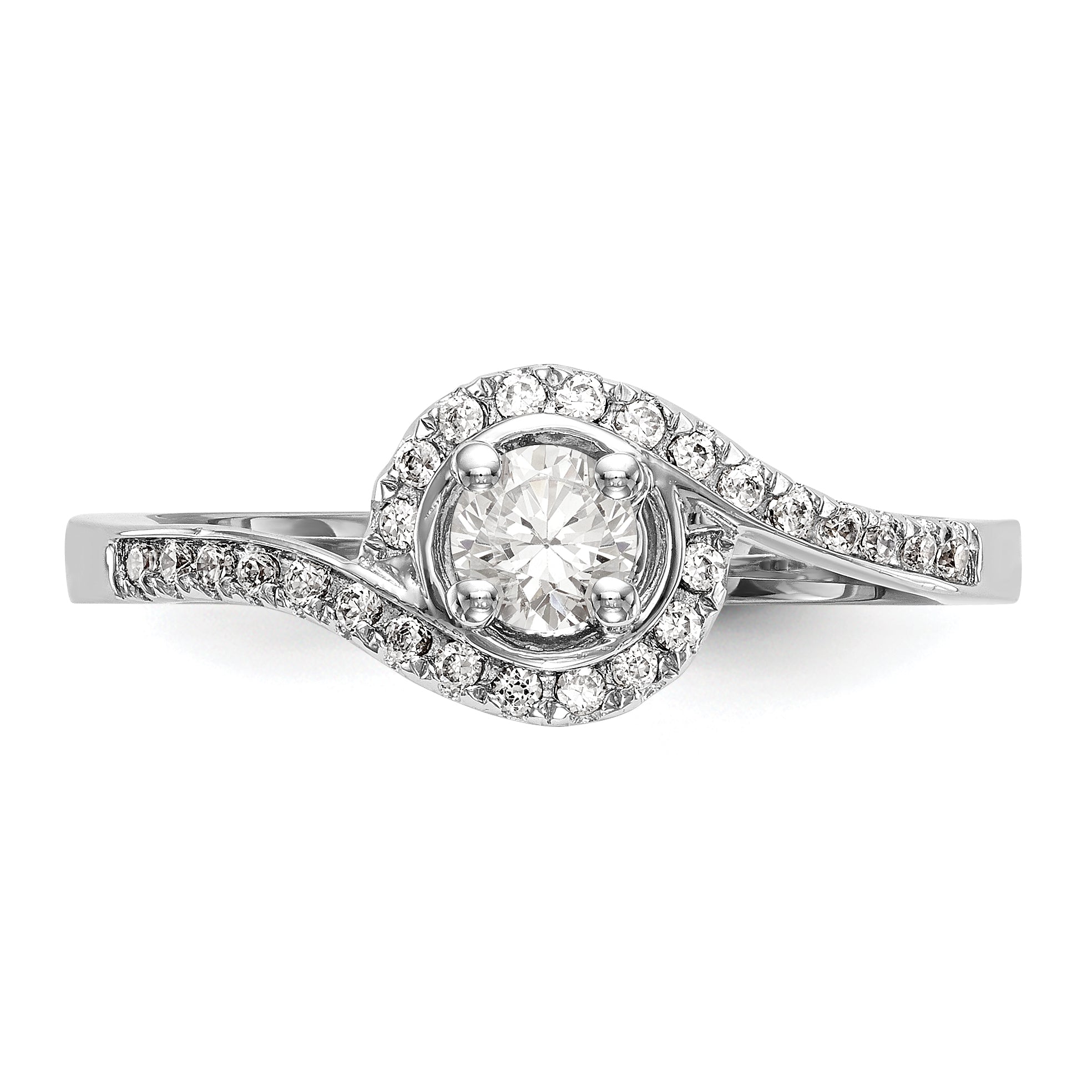 14k White Gold Diamond Round CZ By Pass Engagement Ring