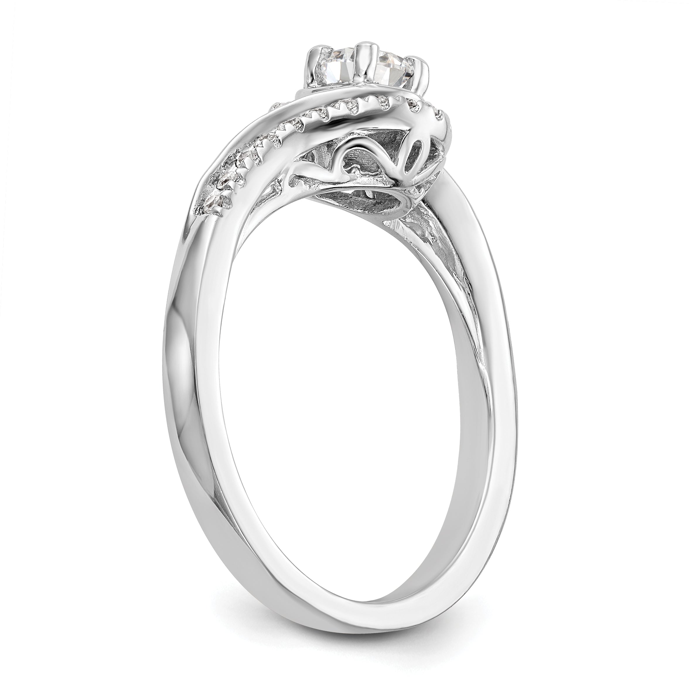 14k White Gold Diamond Round CZ By Pass Engagement Ring