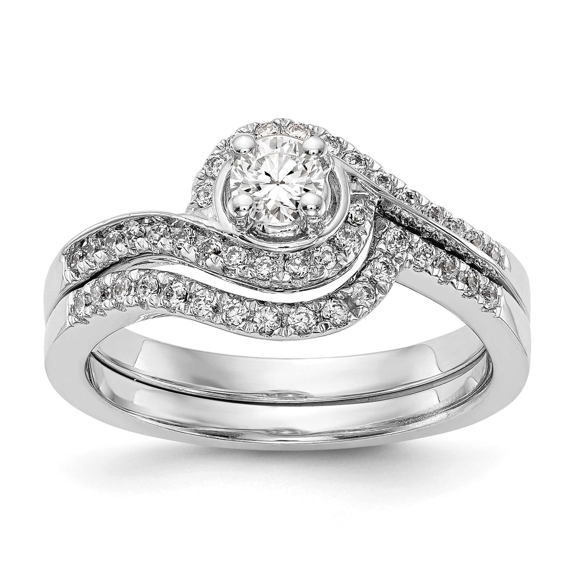 14k White Gold Diamond Round CZ By Pass Engagement Ring