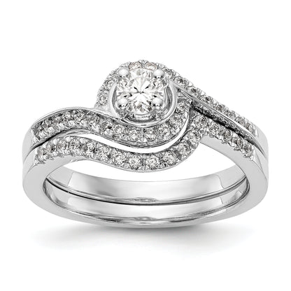14k White Gold Diamond Round CZ By Pass Engagement Ring
