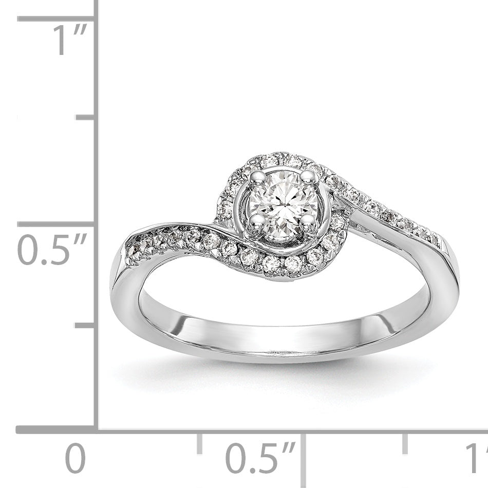 14k White Gold Diamond Round CZ By Pass Engagement Ring