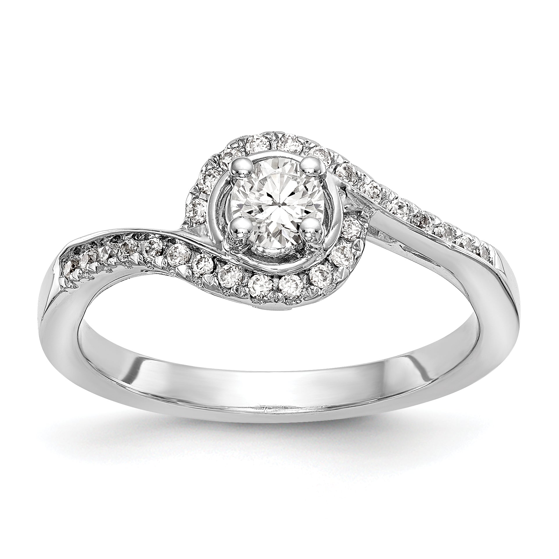 14k White Gold Diamond Round CZ By Pass Engagement Ring