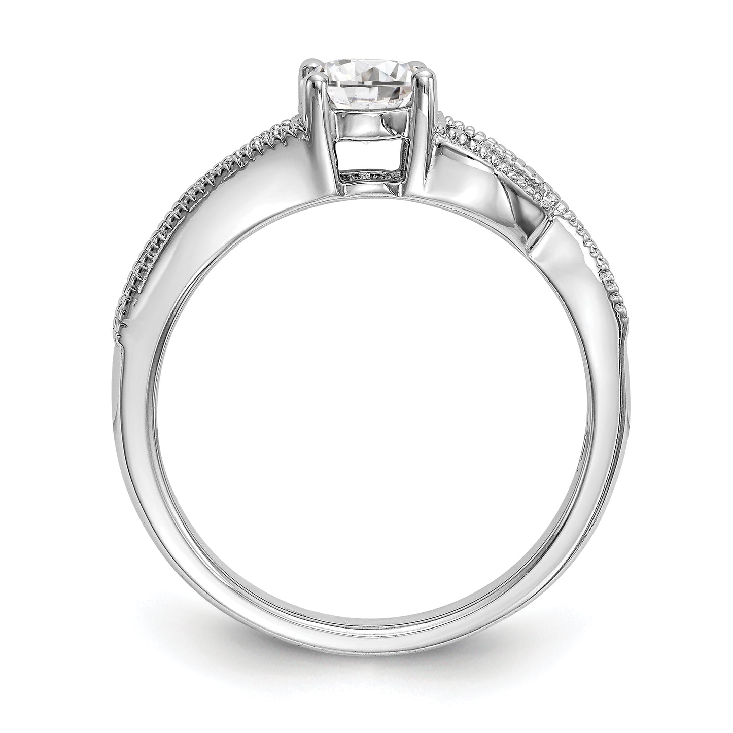 14k White Gold Diamond Round CZ By Pass Engagement Ring