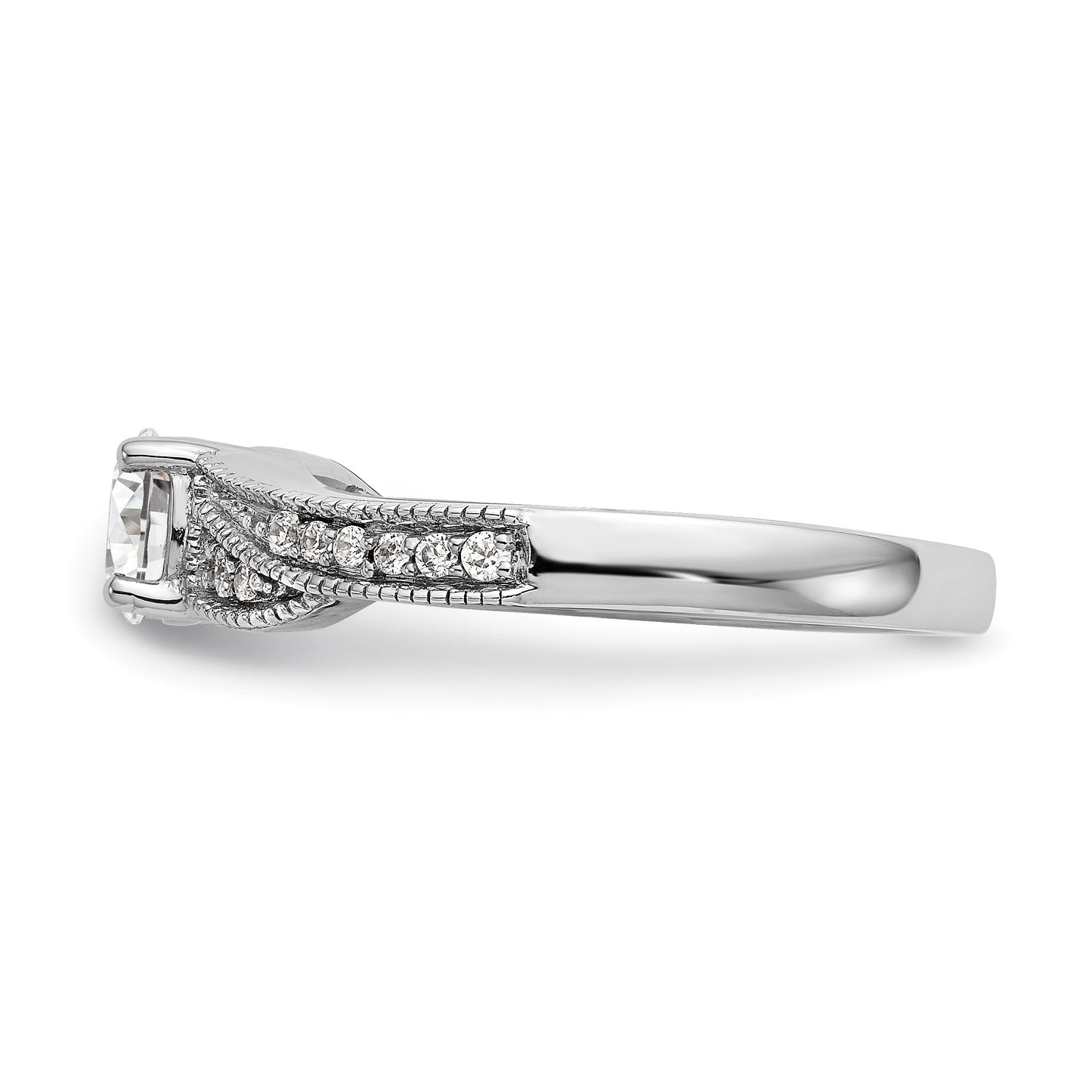 14k White Gold Diamond Round CZ By Pass Engagement Ring
