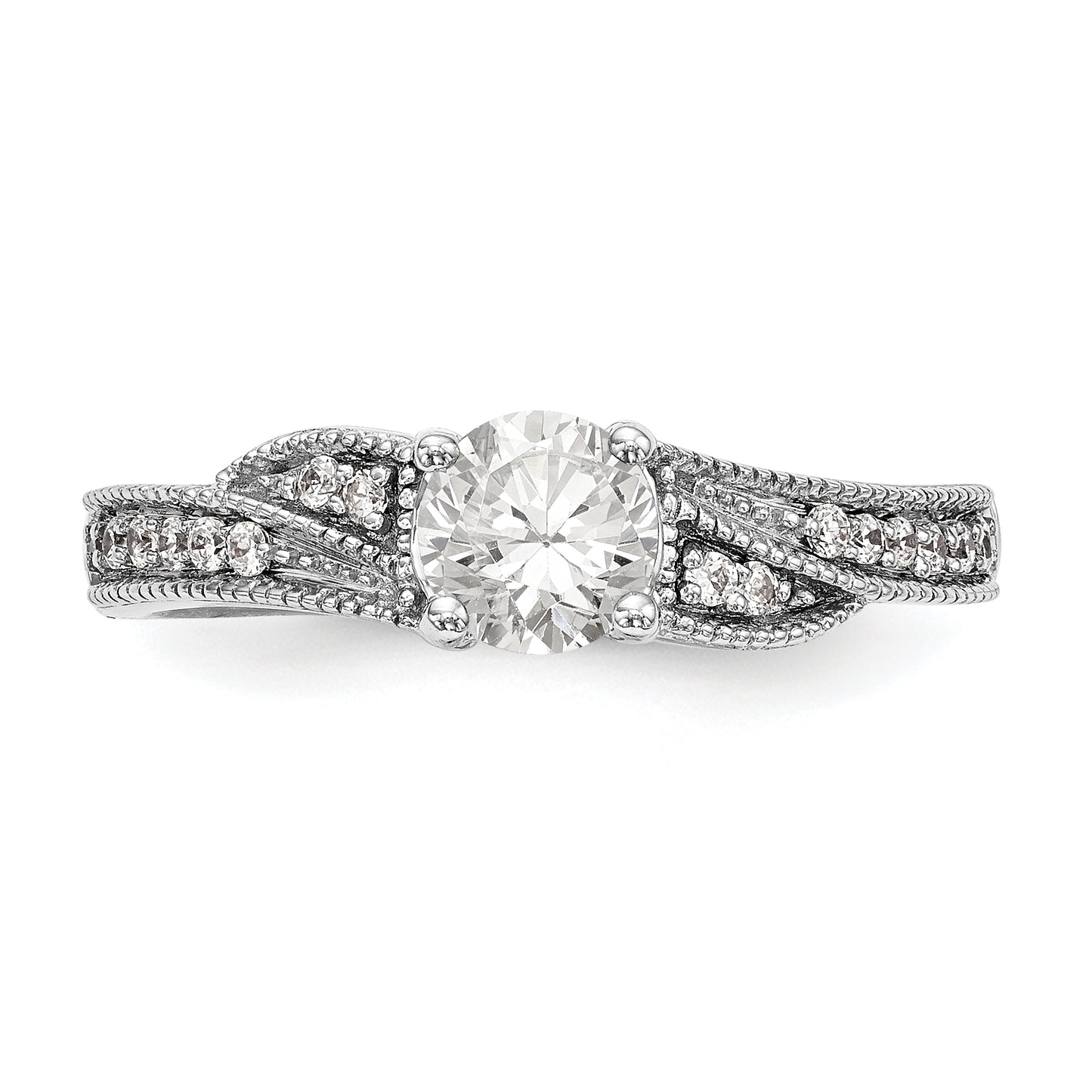 14k White Gold Diamond Round CZ By Pass Engagement Ring