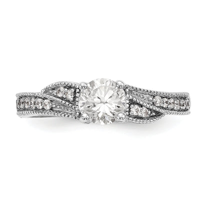 14k White Gold Diamond Round CZ By Pass Engagement Ring