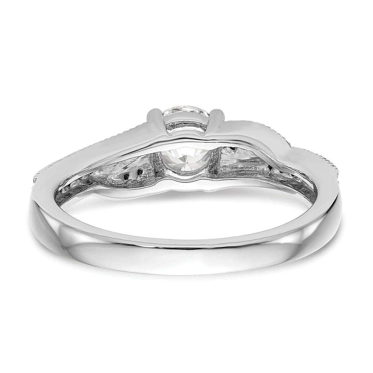 14k White Gold Diamond Round CZ By Pass Engagement Ring